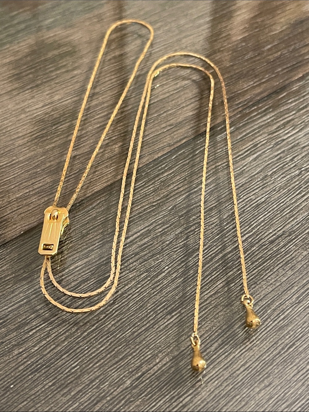 Vintage Gold-tone Bolo Slide Necklace Zipper Lariat Necklace